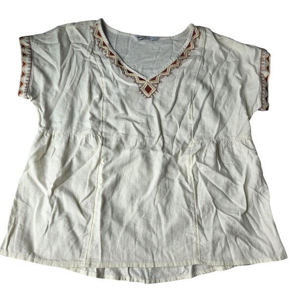 Sonoma Tops - Sonoma Cream Embroidered V Neck Short Sleeve Linen Blend Top Size Small